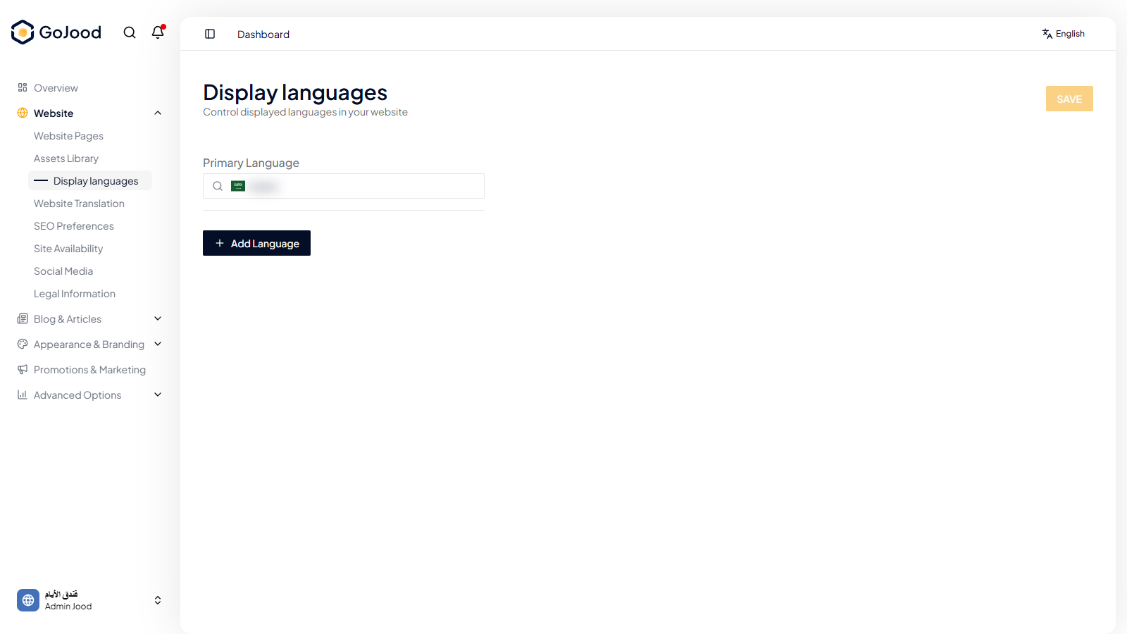 Display language settings in JoodCMS
